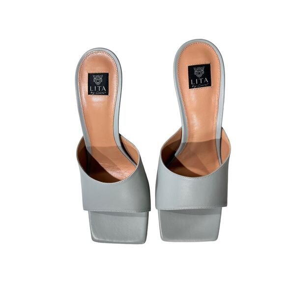 LITA by CIARA Solid Square Toe Leather Slide Heel in Silver Sz 40EU / 9US - Picture 2 of 9